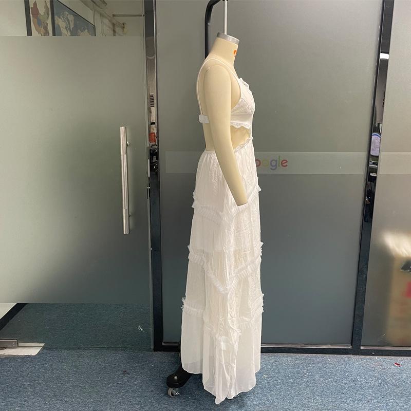 Autumn European American Sexy Home Sling Lace See Through Hole Dress