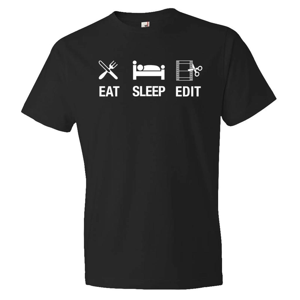 Eat Sleep Edit T Shirt Funny For Film Editor Director Video Editing Lover Casual Vintage Washed Designer Clothes Breathable