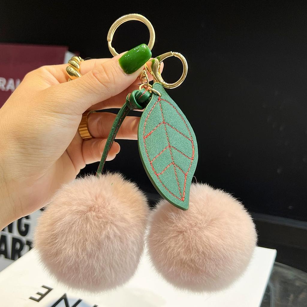 Echtes Rexkaninchenfell Kirsch Auto Schlüsselanhänger Anhänger Internet-Berühmtheiten Ins Niedlicher Pompon Taschenanhänger Geburtstagsgeschenk