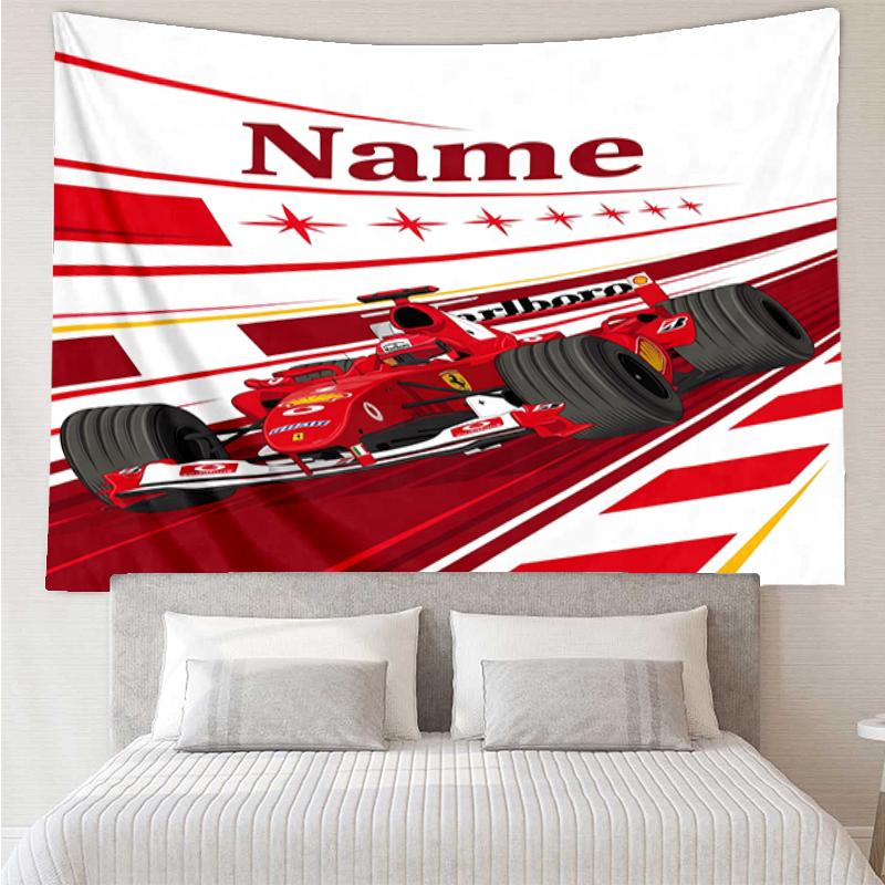 Custom Name Racing Print Tapestry, Backdrop, Easy Setup, Ideal for Bedroom, Office & Living Room, with Aesthetic Wall Hanging Decor.