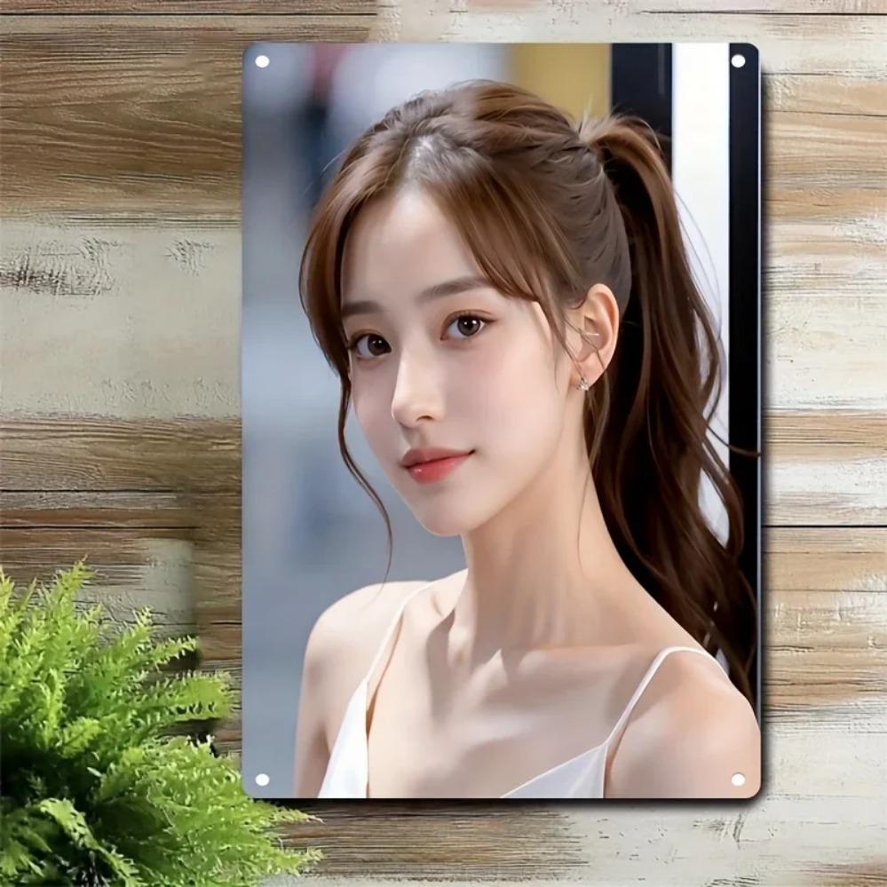 Metall Wandkunst Schild Koreanischer Stil - Minimalistische Frauenfigur Dekoration für Café Zuhause Geschenk, Einfach Aufzuhängen Weihnachtsfeiertag Wanddekor