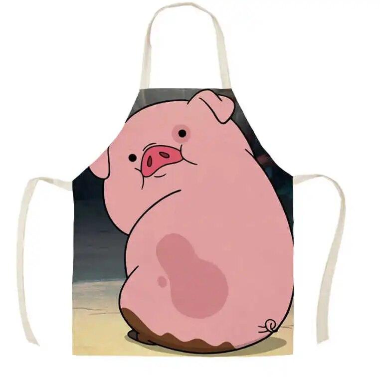 Cute Piggy Pink Pig Print Sleeveless Linen Apron Adult Kids Kitchen Stain Resistant Baking Accessories Household Cleaning Bibs