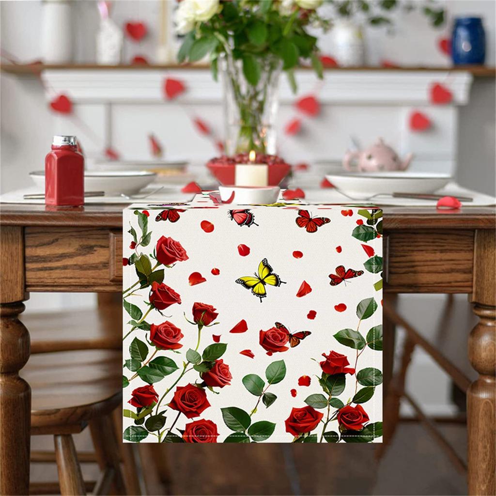 Rozen linnen tafelvlag Valentijnsdag tafeldecoratie tafelkleed kussen tafelkleed huisstof
