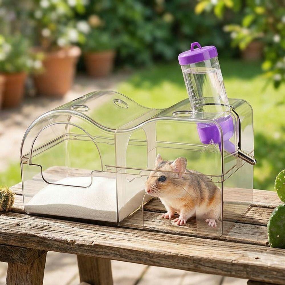 3 In 1 Hamster Hideout Acrylic Sand Bath Box Tunnel System Small Pet House Sand Bathing