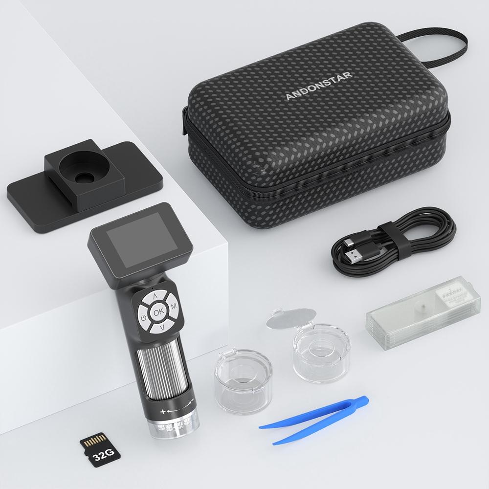

50x-500X Digital Microscope 2 IPS LCD Screen FHD 1080P USB Magnifier for PC PCB Repair Kids Insect Slide Observation Gifts 32GB Tool