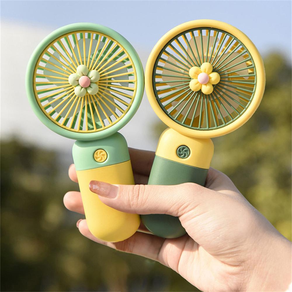 Macaron Color Mini Handheld Fan with Lanyard USB Rechargeable Electric Small Fresh Portable Fan for Students Flower Design