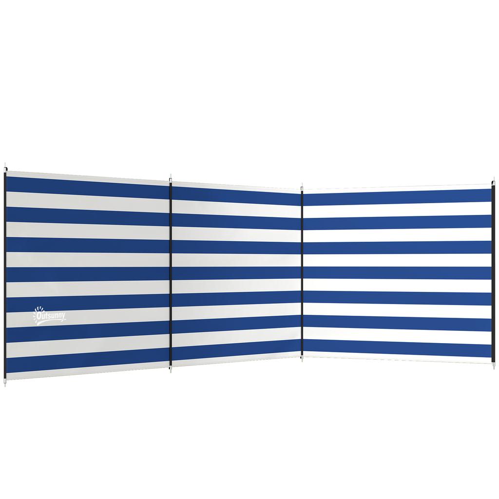 4 Pole Camping Windbreaks, Beach Wind Shield Shelter with Carry Bag and Steel Poles, 540cm x 150cm, Dark Blue