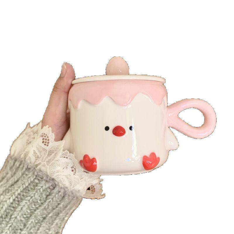 Mug with Lid Cute High Looking Ceramic Cup Home Breakfast Cup Couple Water Cup Birthday Gift for Girls
