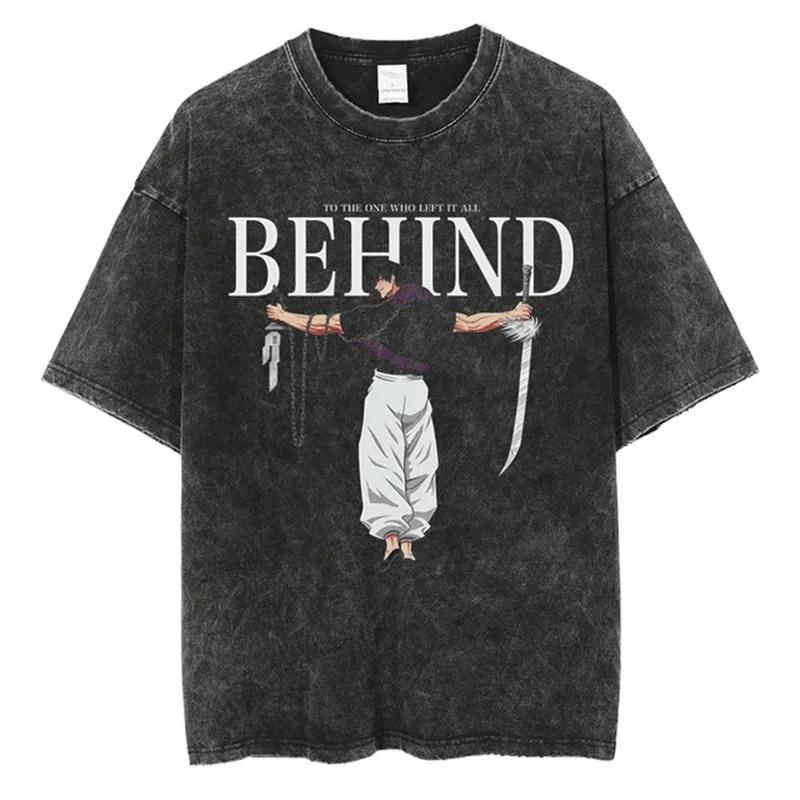 Harajuku Japanese Anime Streetwear Graphic T-Shirt Summer Short Sleeve Cotton Tshirt Jujutsu Kaisen Print Vintage Washed Tshirt
