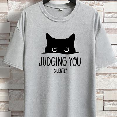 Cat Print Loose T-shirt, Women Short Sleeve Crew Neck Tops, Casual Clothing for Spring Summer