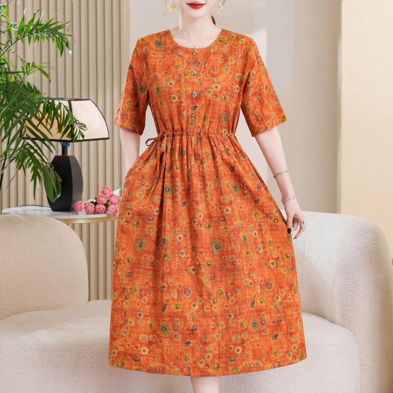 

Women s Plus Size Floral Print Midi Dress, Loose Casual Linen-cotton Short Sleeve Summer Dress (XL-5XL) 5XL
