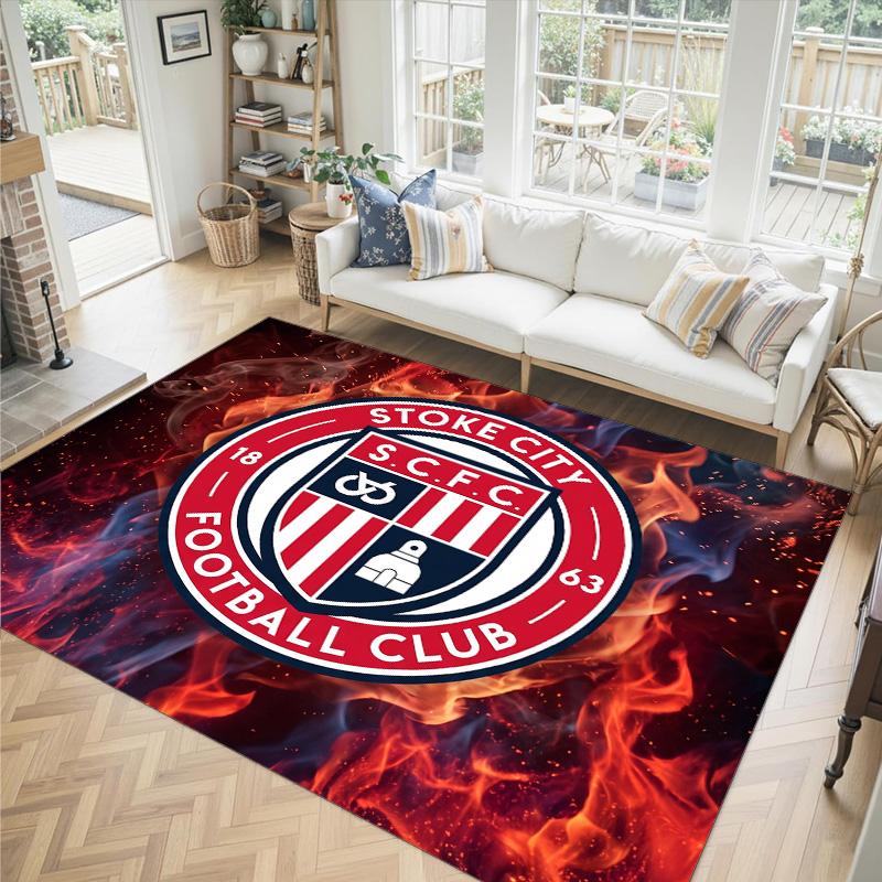 Stoke City Football Design Crystal Velvet Carpet Cozy Non?Slip Printed Rug For Bedroom Living Room Entrance