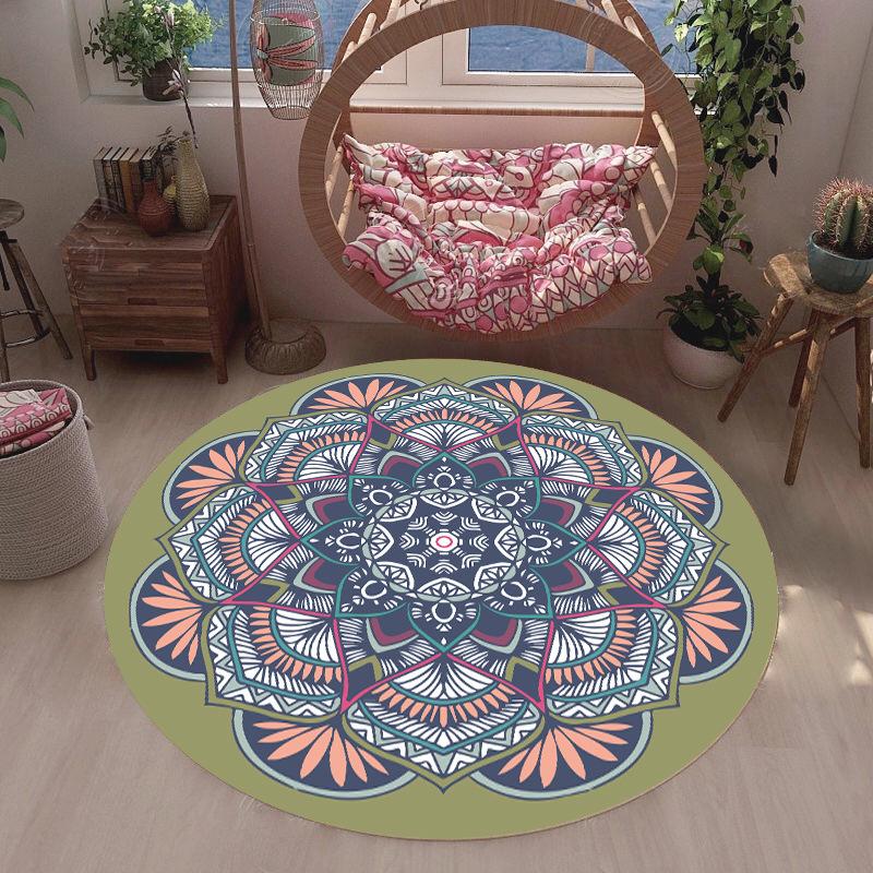 

Круглый ковер с принтом мандалы, красочный дизайн с цветами, нескользящий коврик, домашнее украшение в богемном этническом стиле для гостиной, спальни 80x80cm