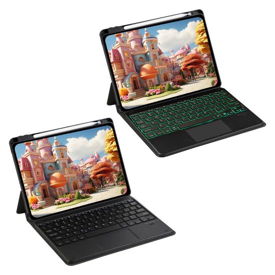 Tablet Bluetooth-compatible Keyboard with Protective Case Colorful Backlit Design Detachable Keyboard Cover Protector