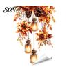 Thanksgiving Glass Decals Fall Static Window Clings, Autumn Pumpkin Maple Leaf Floral Reusable Stickers Decals, Removable Harvest Season for Home Shop