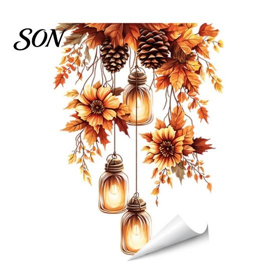 Thanksgiving Glass Decals Fall Static Window Clings, Autumn Pumpkin Maple Leaf Floral Reusable Stickers Decals, Removable Harvest Season for Home Shop