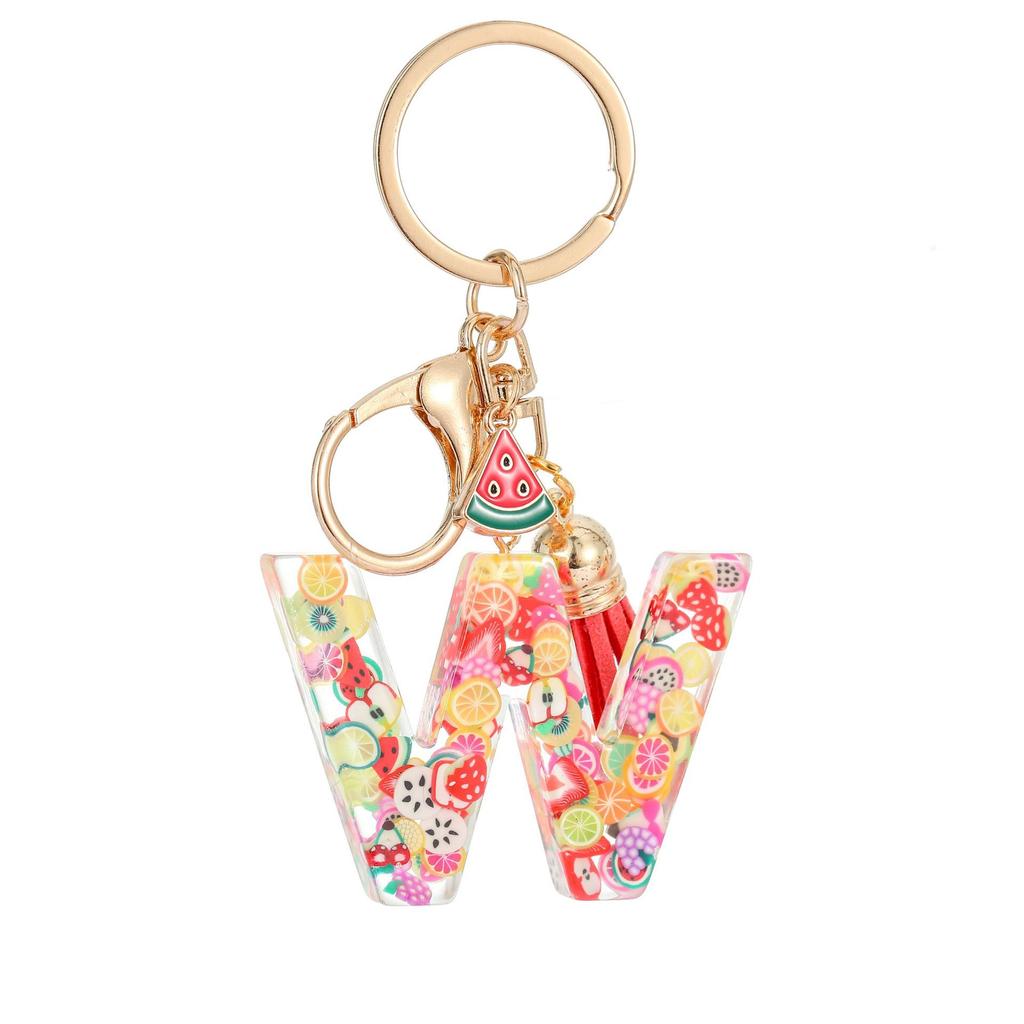 Summer Fruit Resin Keychain 26 Letters Fresh Cute Pendant Classic Retro Practical Durable Backpack Hanging Ornament Fashion Bag Accessory
