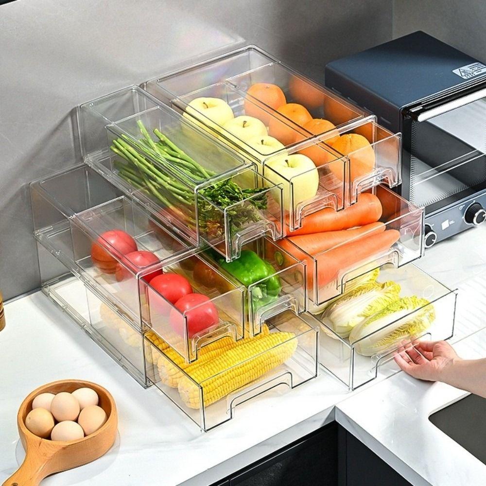 Fresh Keeping Refrigerator Storage Box Stackable Cosmetic Display Case  for Kitchen