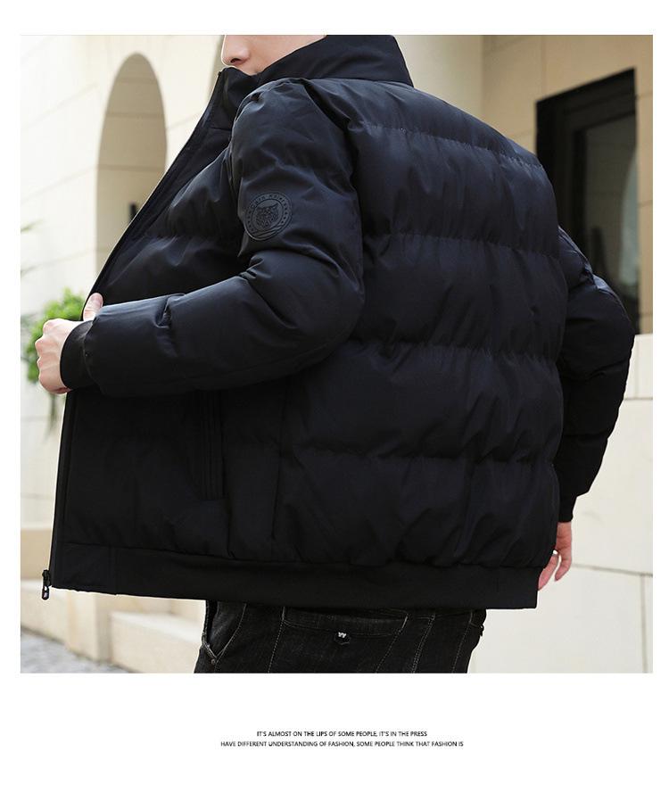 Cross Letter Men's Lightweight Winter Cotton Padded Stand Collar Jacket
