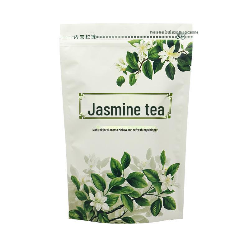 Jasmine Tea Bag: Moisture-Proof Aluminized Foil Stand-Up Pouch with Zipper and Chinese Style Hand-Painted Design