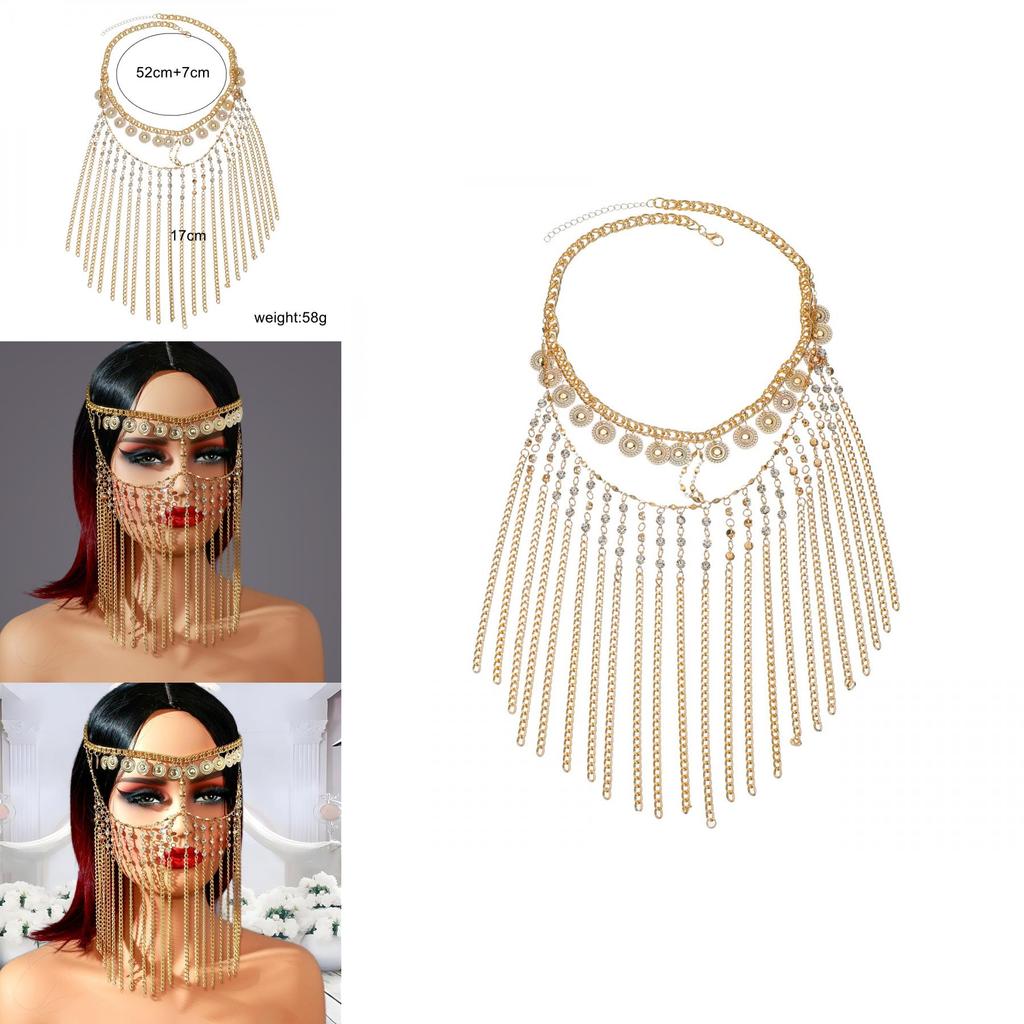 Ethnic Head Jewelry With Gold Water Drill Chain Tassel For Festival
