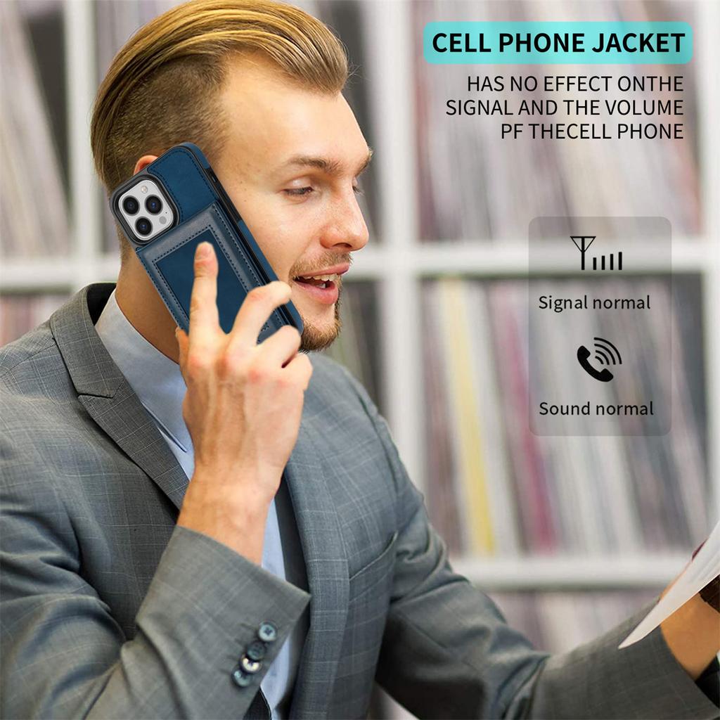 N.BEKUS For iPhone 16 Pro Max Card Slots Case RFID Blocking Leather+TPU Kickstand Phone Cover