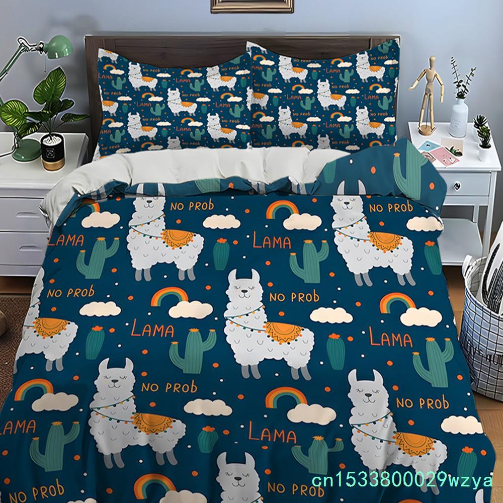 Parure de lit imprimée lama et alpaga (housse de couette et taies d'oreiller incluses) - Idéale pour adultes et enfants - Cadeau de luxe