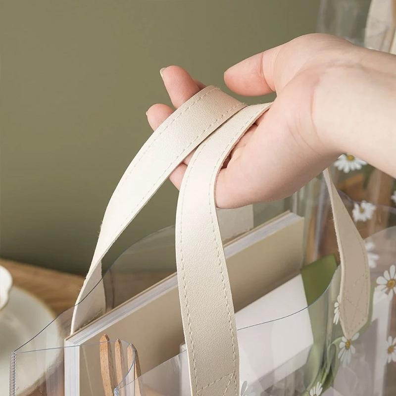 Daisy Flower Print Foldable & Water-Resistant Shopping Bags No-Closure Wedding Gift Bag High Quality Transparent Multi-Purpose