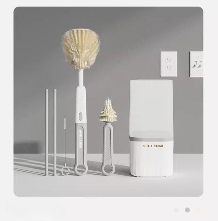 Reise-Babyflaschenbürsten-Set mit tragbarer Silikon-Flaschenbürste, Saugerreinigungsbürste, Strohhalmbürste und Flaschentrockenständer