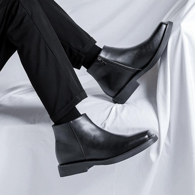 Square Martin boots Men's high street zipper locomotive boots Height-increasing Chelsea boots European and American tooling cycling boots 185185-R