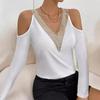 Women's Fashion Casual Spring Fall Solid Color Print Long Sleeve V-Neck Blouses & Shirts