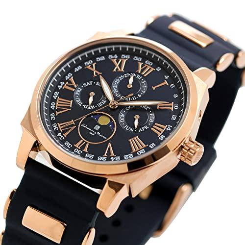 Salvatore Marra Men's Moon Phase Multi-Calendar Watch, 5 ATM Water Resistant, Business Formal Wear, Rubber Strap, Limited Edition, Blue and Pink Gold,
