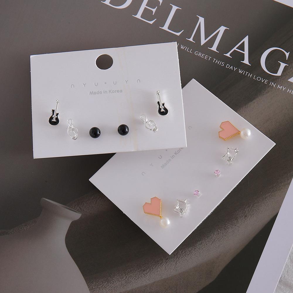 Sweet Heart, Cat Ear, Musical Note & Guitar Stud Earrings – 3 Pairs of Cute and Personalized Ear Jewelry for Women.