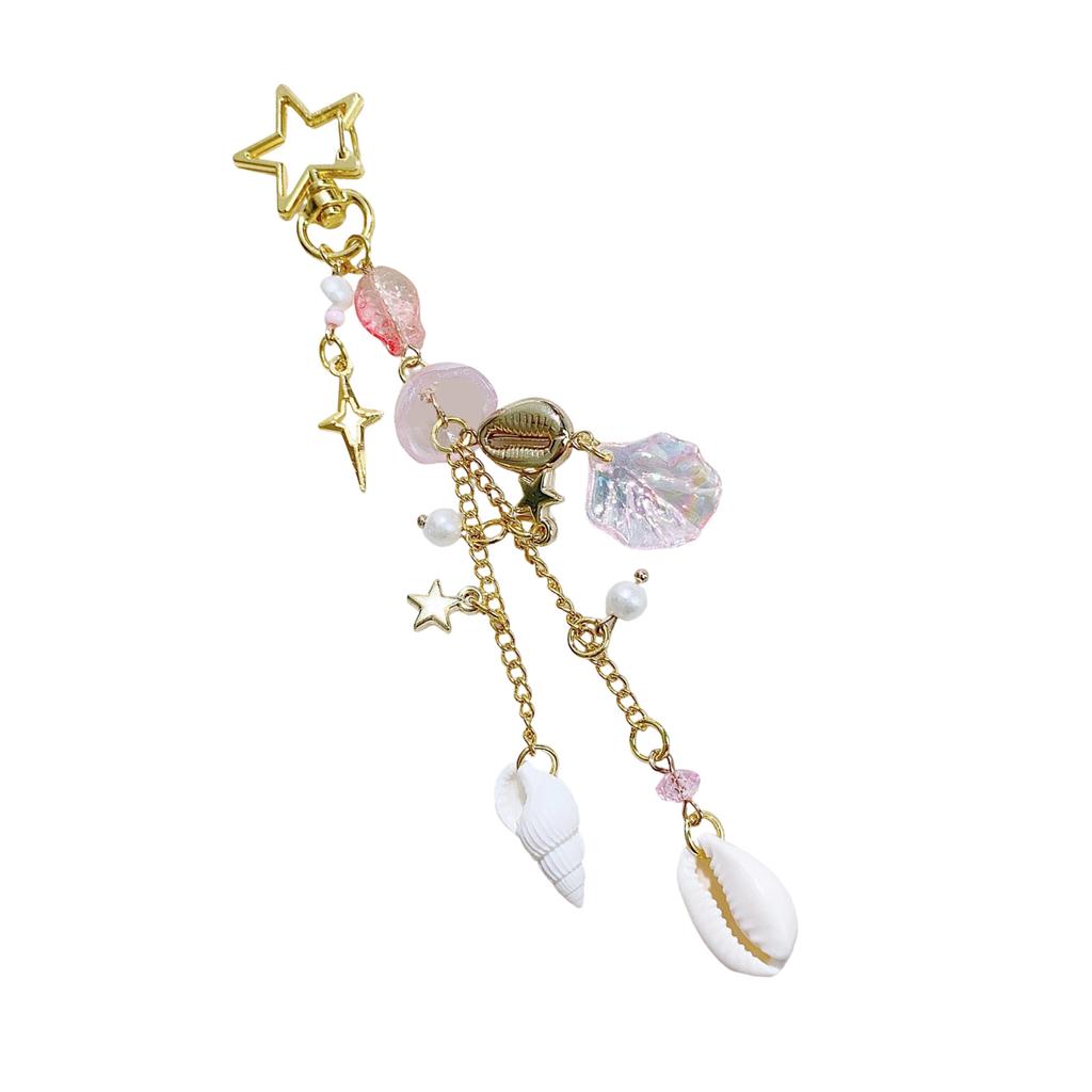 Shellfish Fish and Jellyfish Shell Key Chain Beaded Pendant for Phone and Camera Cases Stylish Bag Accessory for Women
