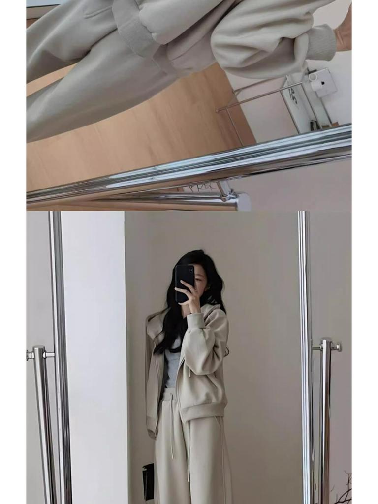 Plus Size Women's Autumn Street Style Jacket & Sports Two-Piece Set - Slimming & Fashionable