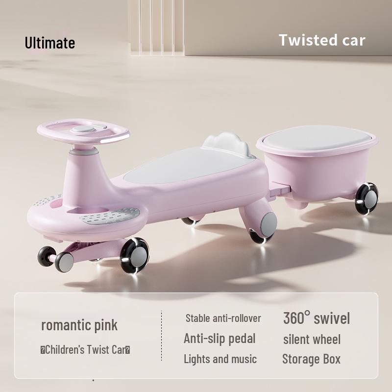 Silent Anti-Rollover Twist Car for Ages 1-3, Adult-Friendly Toddler Ride-On Toy.