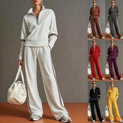 European Style Color Block Hoodie and Wide-Leg Pants Set (Two-Piece)