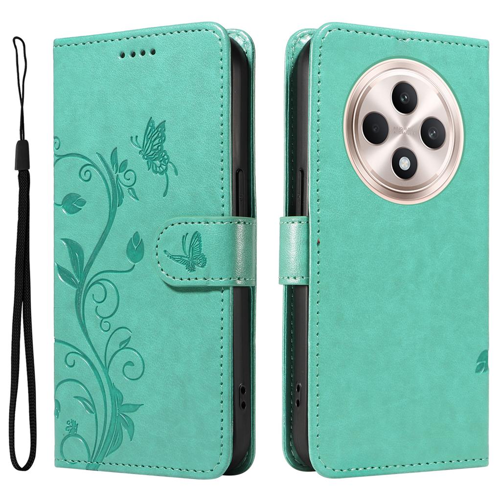 For Oppo Reno12 F 4G PU Leather Cases Flower Pattern Wallet Stand Phone Cover with Strap