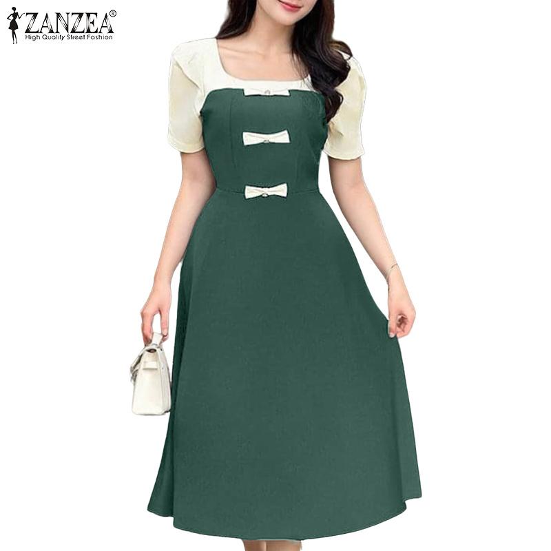 

ZANZEA Women Casual Square Neck Short Sleeve Summer Patchwork Dress S чорний