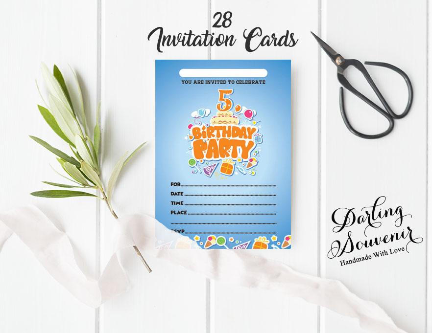 Darling Souvenir Blue Birthday Invitation Card Printable Fill or Write In Blank Invites Party Supplies Pack Of 28 5 X 7 Inches