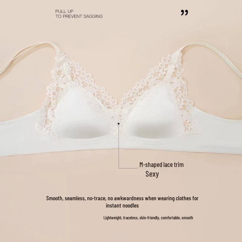 French Lace Trim Push-Up Wireless Triangle Cup Lingerie - Anti-Sag, Comfortable Women's Underwear