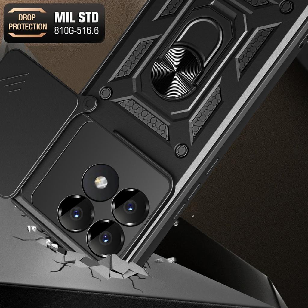 For Xiaomi Poco F6 Pro 5G/Redmi K70 5G/K70 Pro 5G Case PC+TPU Kickstand Phone Shell with Slide Camera Lid