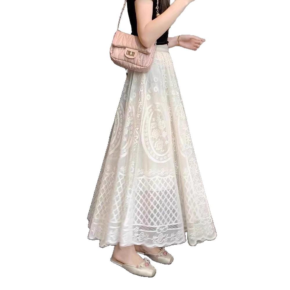 Women's Summer High-Waist Lace Mesh A-line Skirt