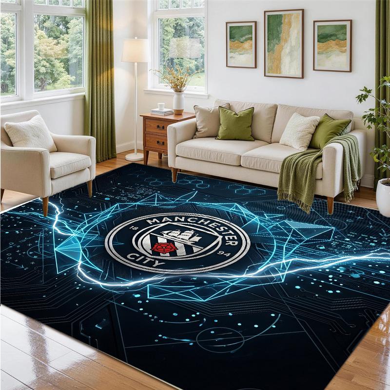 Manchester City Design Crystal Velvet Rug Soft Decorative Mat for Bedroom Entrance
