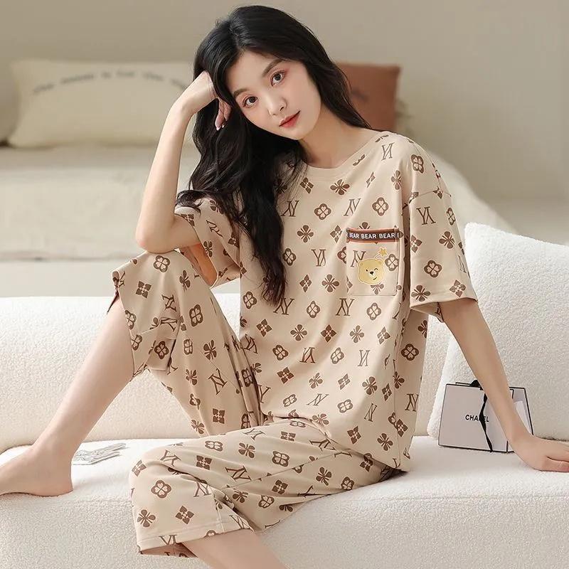 

Пижамы с короткими рукавами, женские укороченные брюки, комплект женской домашней одежды, укороченный топ и шорты, женские пижамы XXXL