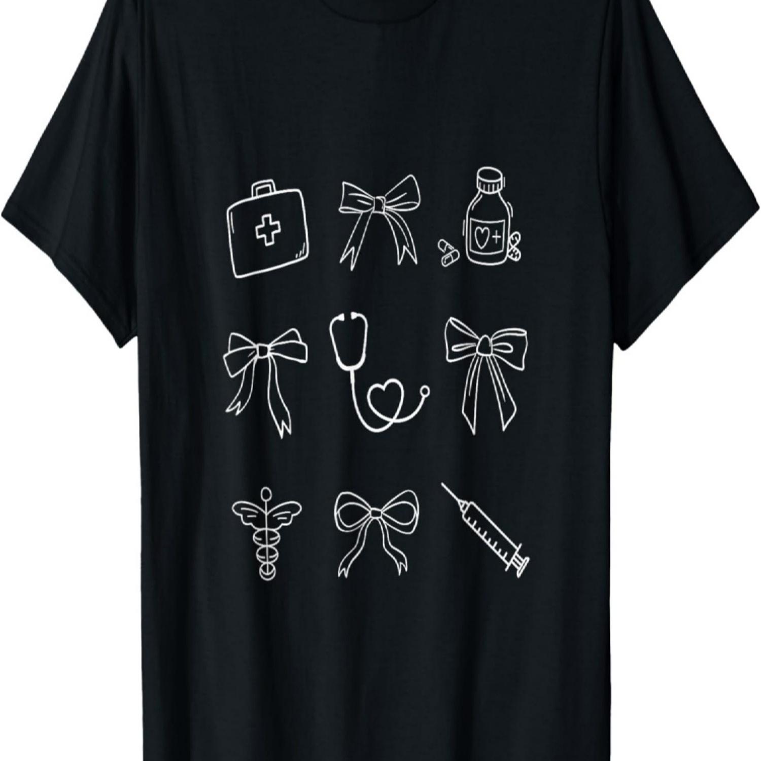 Медицинские Зарисовки Кокетливые Банты Медсестра Врач Здравоохранение Женская Футболка S чёрный