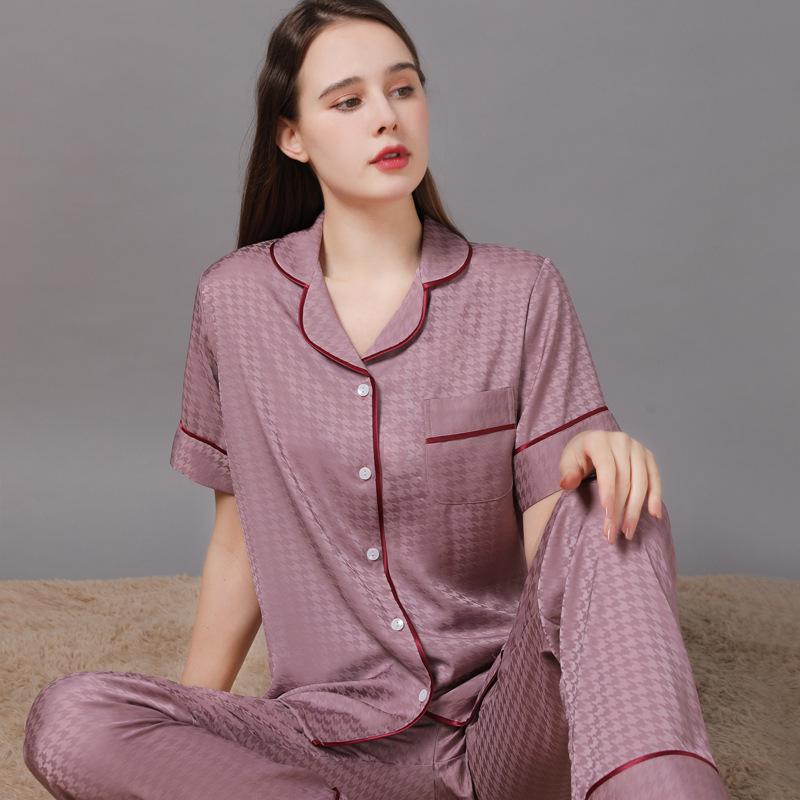 2022 Summer Ice Silk Couple Pajamas Set - Short Sleeve & Long Pants for Men & Women
