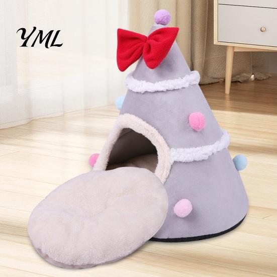 Warm Sleeping Bed for Cats Christmas Tree Cat Bed, Plush Cave with Removable Cushion, Non-slip Cute Pet Bottom, Cozy House Indoor Kittens Winter