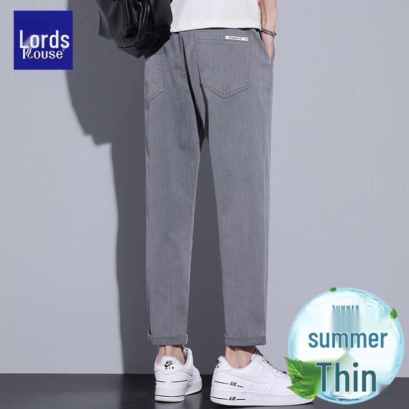 

Luoz Men s Ice Silk Straight-Leg Summer Trousers L