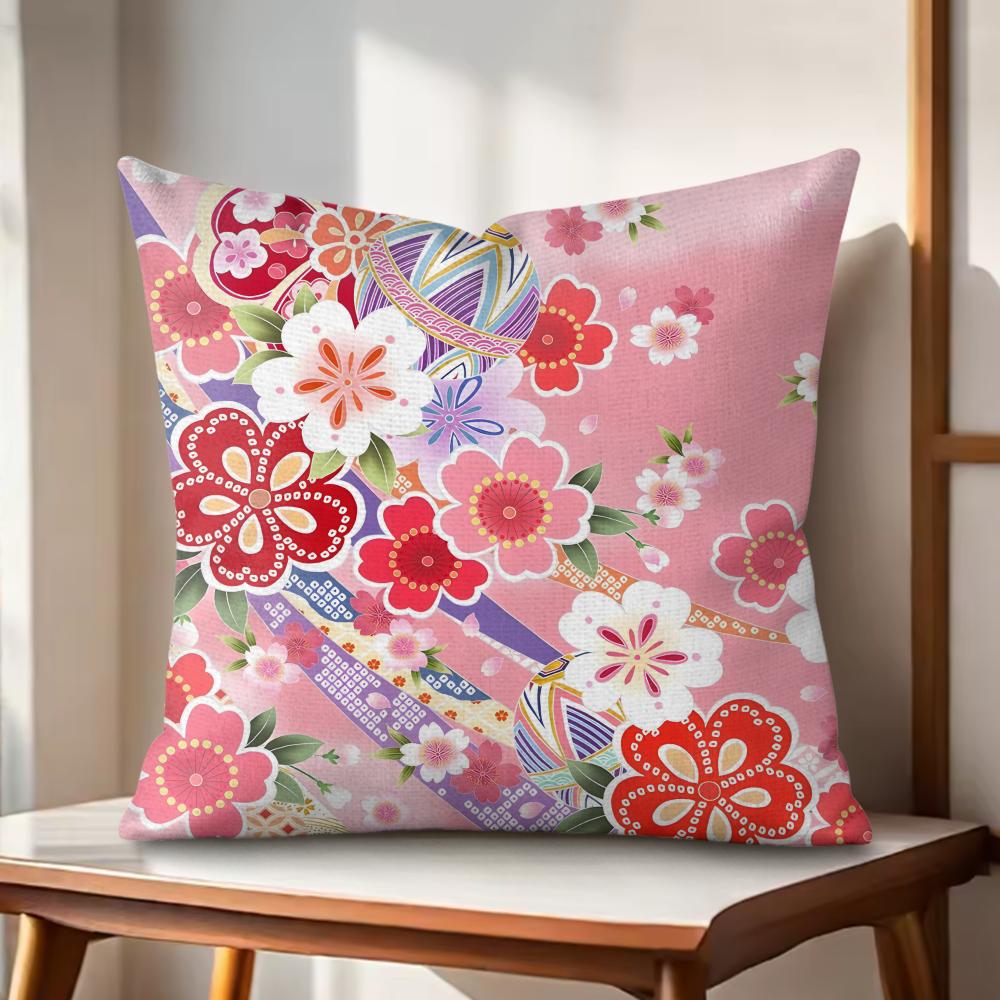 Cherry Blossoms Cushion Cover Natural Linen Organic Fabric DoubleSided Printing Couch Pillow Covers Home Decor
